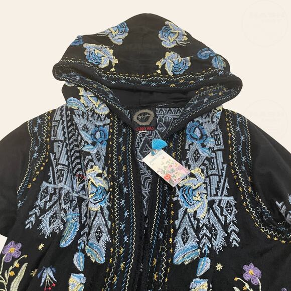 Rare Johnny Was Biya Beiro Hooded Cardigan | Blue Embroider Knit Duster NWT $418 - Picture 11 of 11